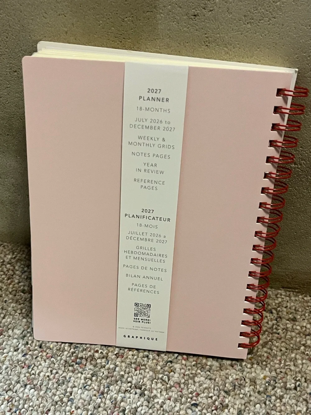 🆕 Peanuts Snoopy 2027 Pink Spiral Planner
